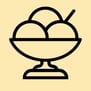 Icon of a dessert bowl with scoops and a spoon.