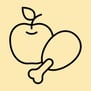 Lunch plate with a apple and a cooked chicken drumstick