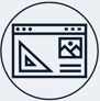 Jimproved Tech logo of a webpage with a square, representing website building and design