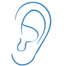 an outline of a blue ear icon