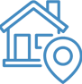 an outline of a blue house icon