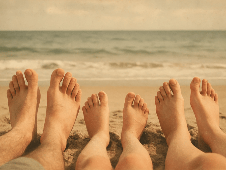 pieds nus sur la plage pour la journée nationale de la santé du pied.