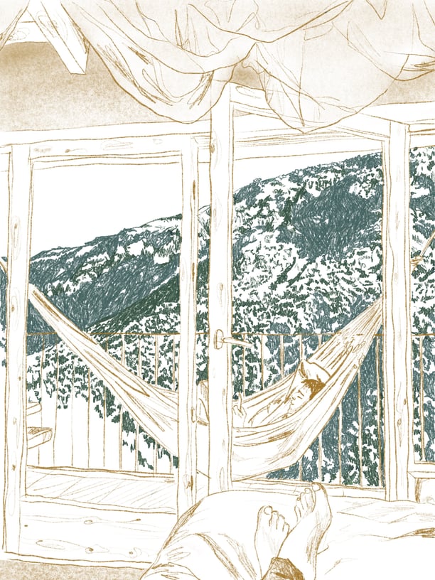montaña, retrato, arte, lápiz