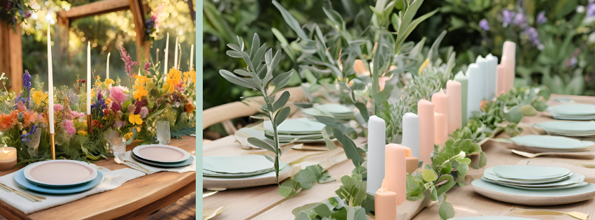 a table setting with candles and candles