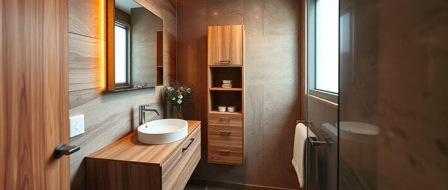 a bathroom with a sink and a wooden vanity