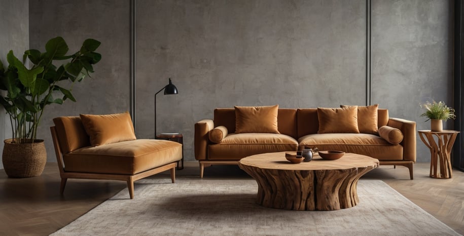Cozy living room with mustard sofas and coffee table, featured by Regal Touch Home.