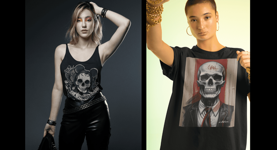 Camiseta Cavérik, Caveira e grafite em camisetas