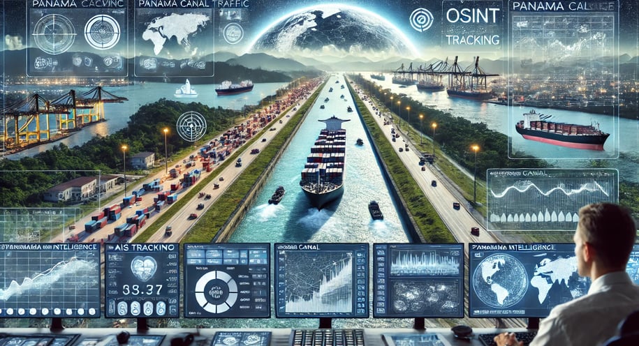 a digital image of an OSINT professional monitoring traffic in the Panama Canal 