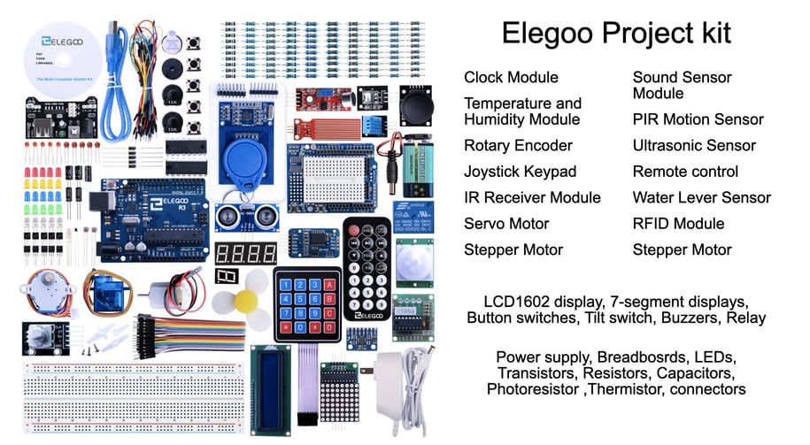 Contents of the Elegoo Arduino project starter kit