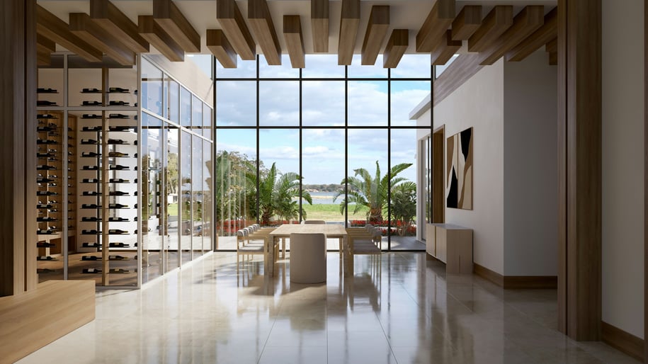 a dining room with a table and chairs