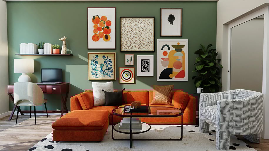 a living room with a couch and a television