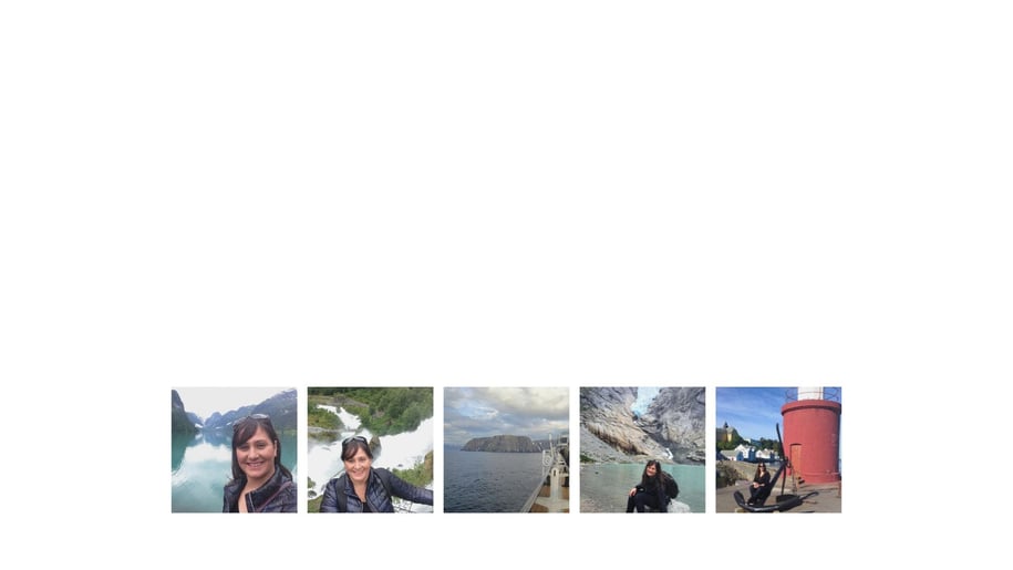 Colagem de fotos da autora em diveros portos da Noruega.