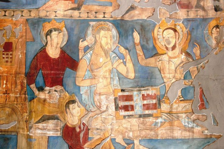 Yudhiṣṭhira playing dice with Shakuni, Pre-Islamic Tajikstan in Panjikent.