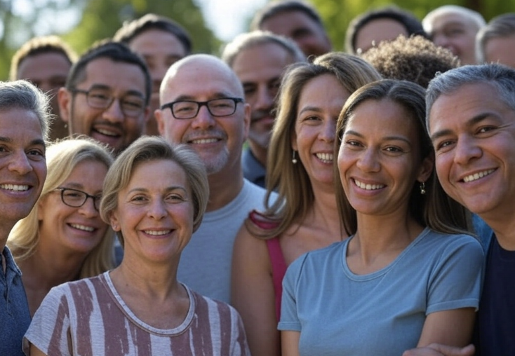 groupe de personnes qui sourient pour la journée mondiale du sourire