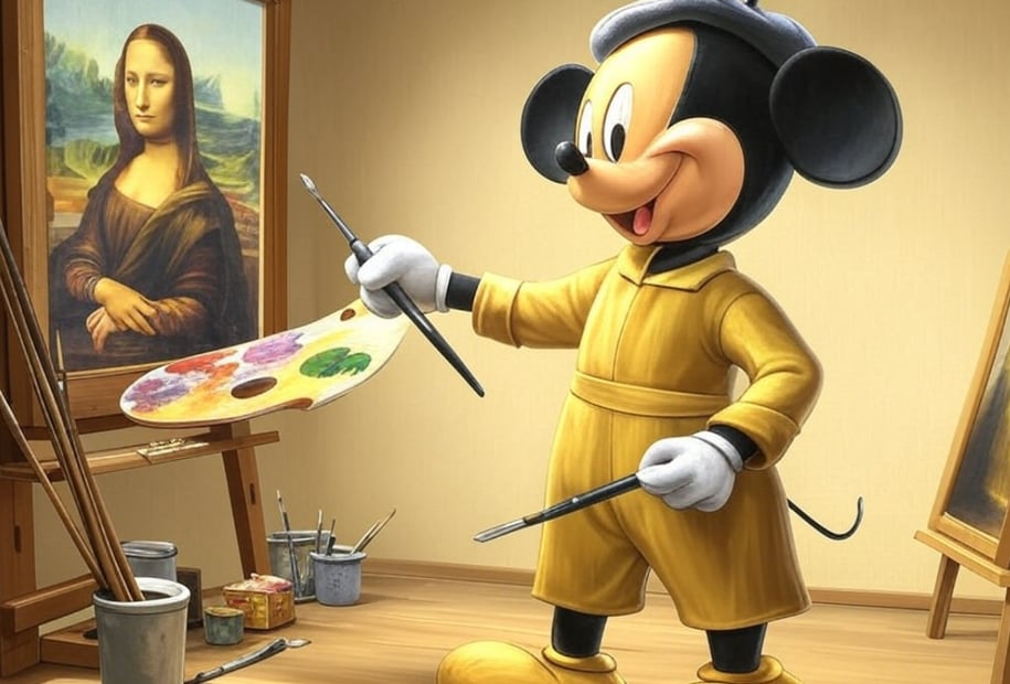 Mickey peint la Joconde pour la journée du domaine public