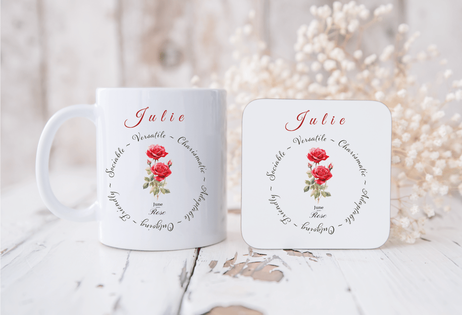 Personalised birth flower and mug set