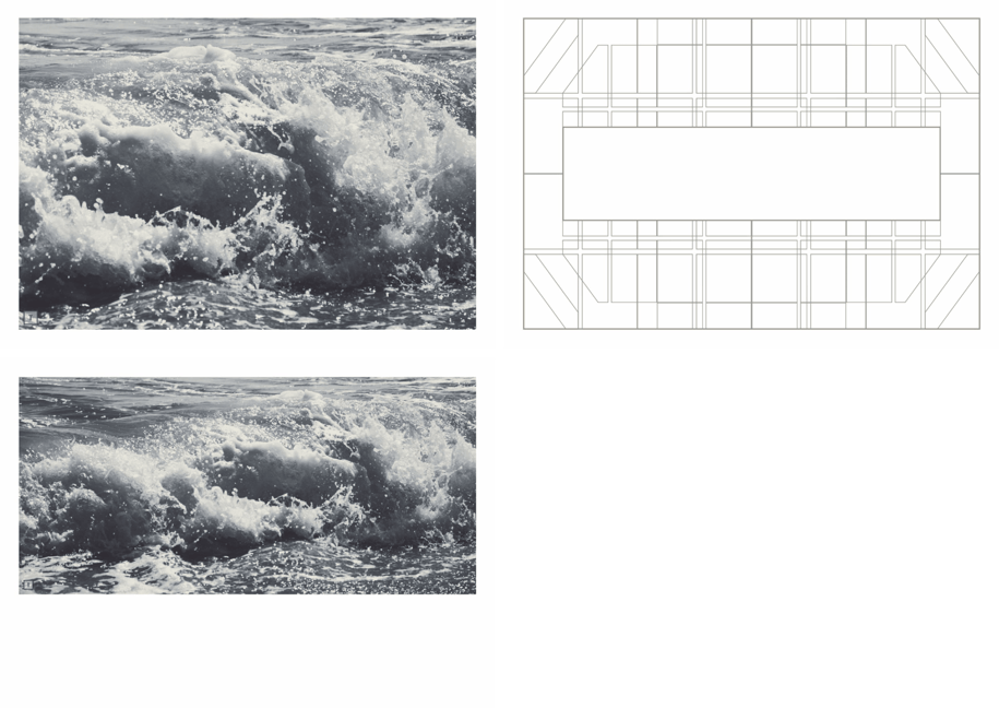 Drei Trauerkarten-Motive mit brechender Welle im exklusiven Design