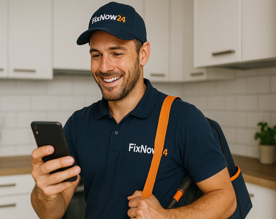 Ouvrier FixNow24 qui reçoit une intervention via l'application mobile