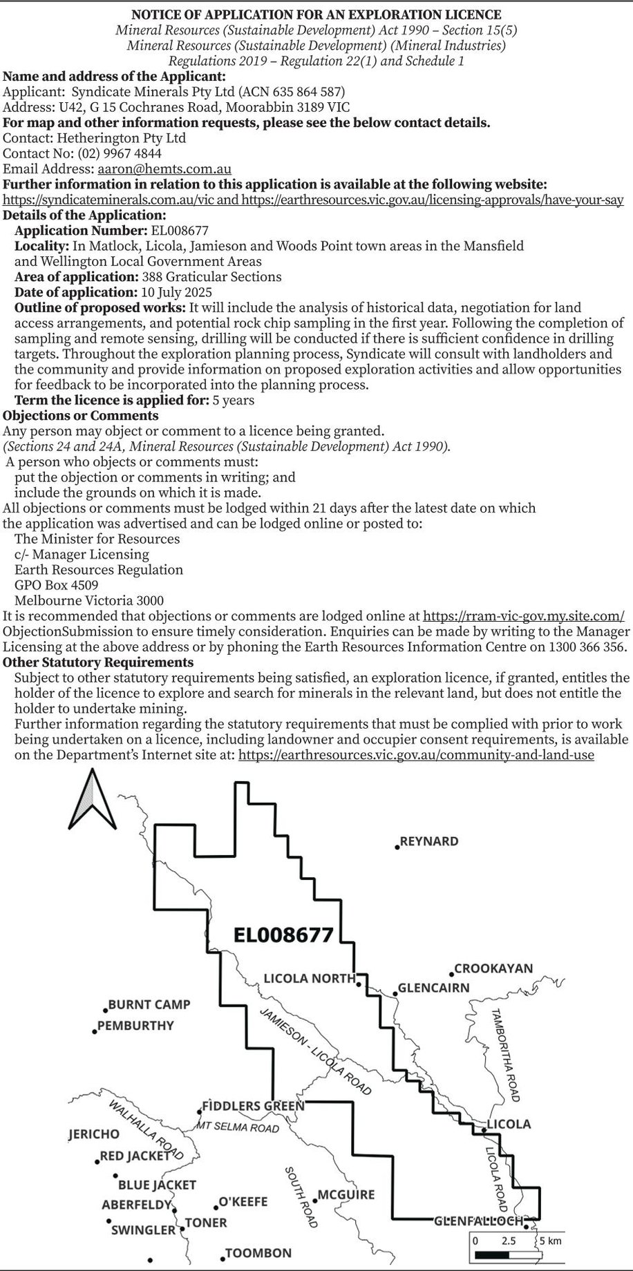Notice of application for an exploration licence