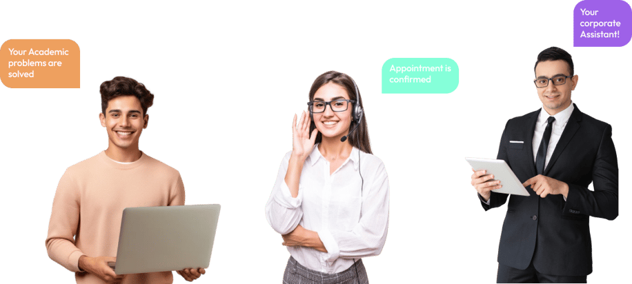 A promotional image for a virtual assistant service, featuring a person working on a laptop