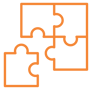 Icon of a jigsaw puzzle with four pieces coming together