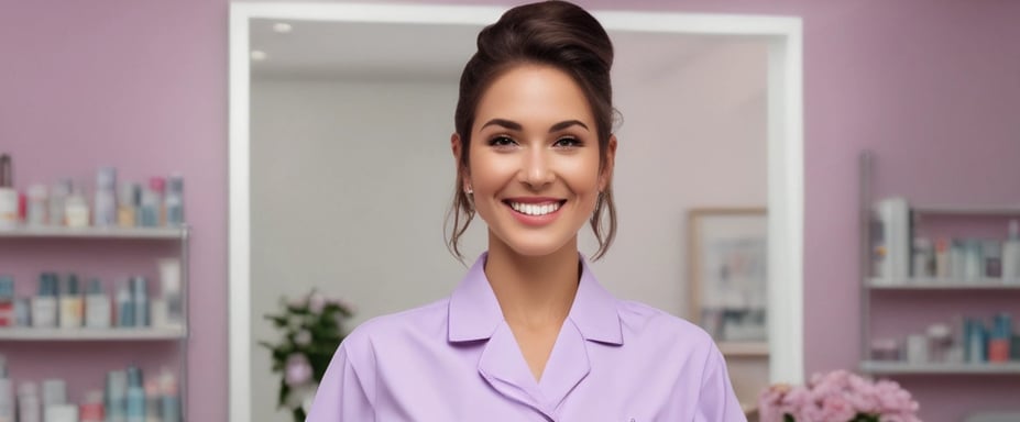 A woman is applying skincare serum to her face using a dropper. She appears relaxed and focused, with her hair pulled back, allowing the focus to be on her facial routine. The background is a soft, neutral tone.