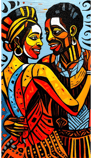 a painting of a couple in traditional african art