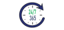 Clock design with the text 24/7/365 and an arrow rotating in a clockwise position.