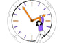 a person holding a clock on a clock