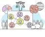 "Social studies tuition symbol featuring a map, globe, and educational tools for learning."