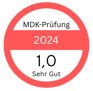 a red and white circle with the words mdk printing on it