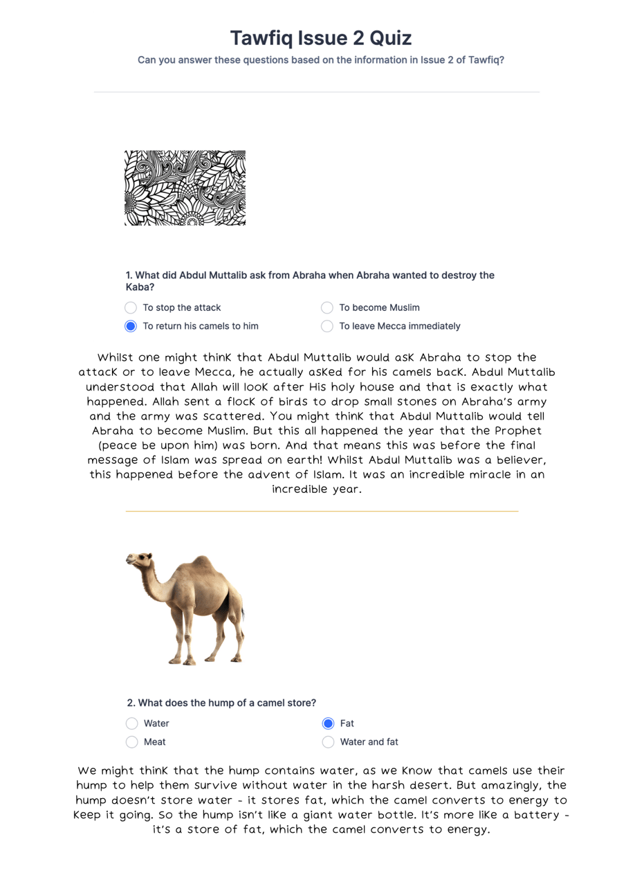 Tawfiq Issue 2 Quiz answers 1, 2