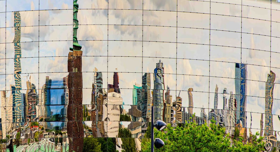 Rotterdam city view through reflection