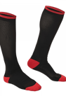 a pair of black and red socks with red and black socks