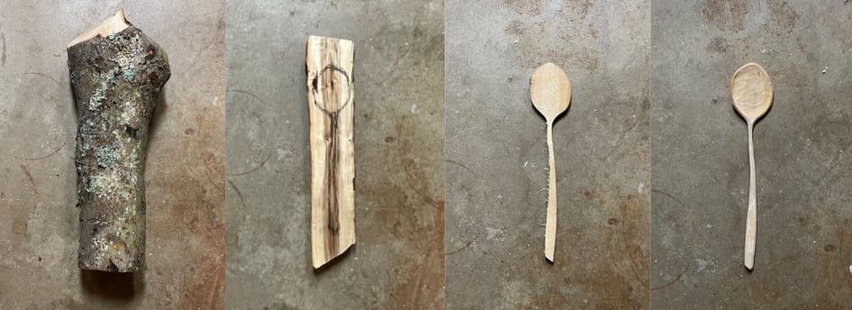 Spoon carving steps from tree to finished spoon