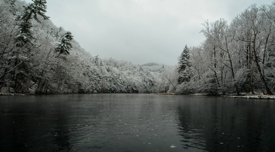 Fresh snow on the South Holston River.