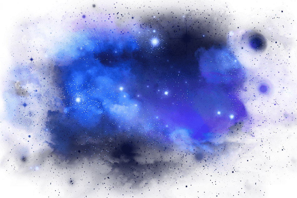 nebulosa con tonos azules, lilas, negros y blancos