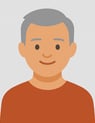 Flat avatar of an older man with gray hair and a red shirt