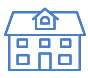 a blue house with a blue sky background