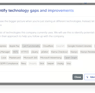 StackRadar interface showing AI-generated technology gap and improvement suggestions with a list of