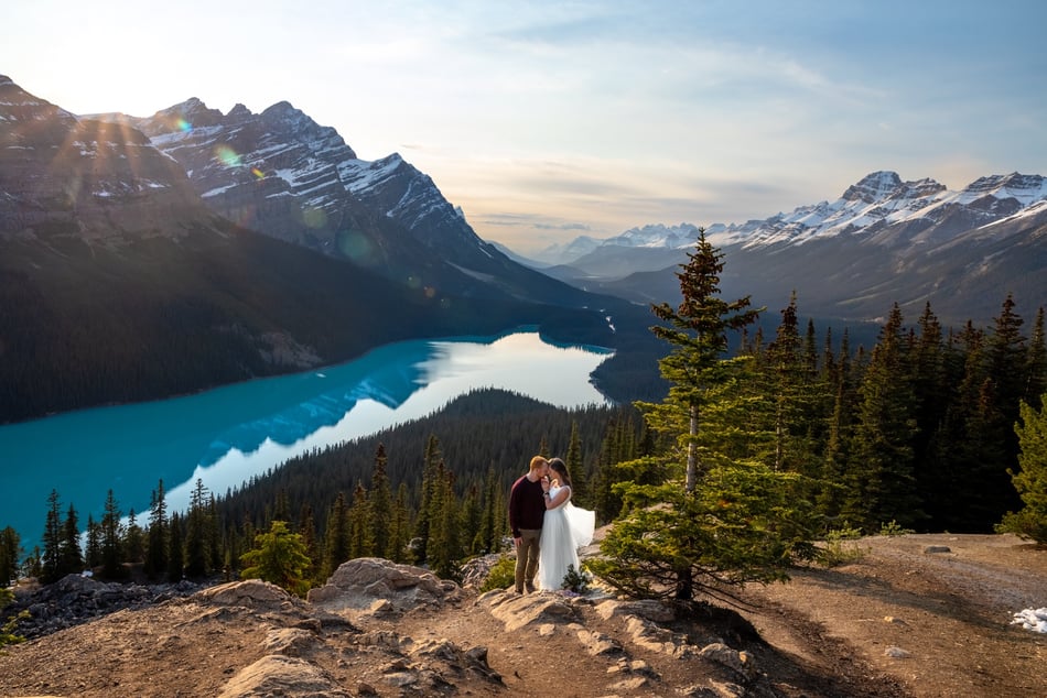 couple eloping at pesto lake with a banff elopement photographer