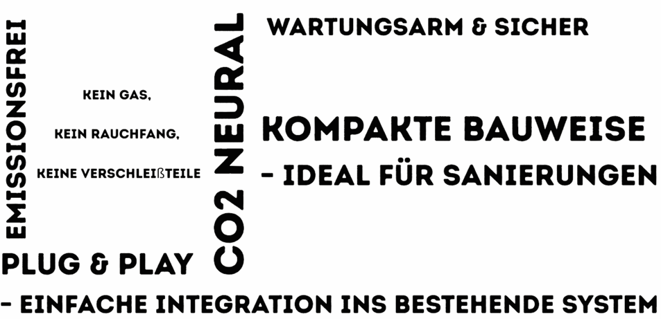 Plasma-Therme Vorteile: emissionsfrei, CO2-neutral, wartungsarm, kompakte Bauweise,