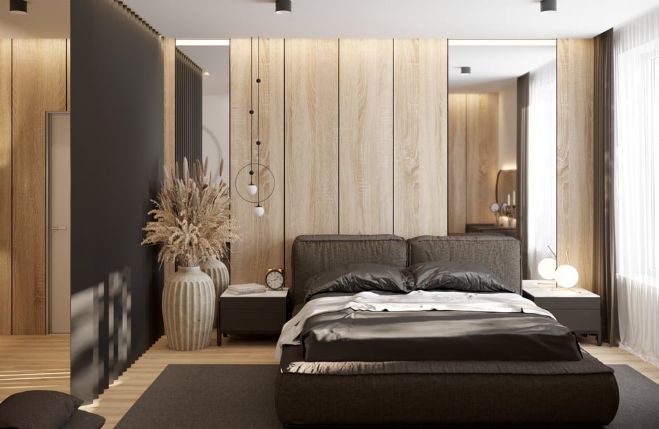 a bedroom with a bed and a large bed