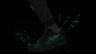 Frame from sneaker motion graphics - sneaker steps with glowing canine