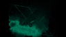 Cinematic frame - dark forest with dark neon green clouds and X mark with neon green outline as a sign of Collaboration
