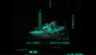 Scene from dark animation - sneaker scan with barcode designs sliding around it