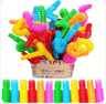 a box of plastic toys that is filled with colorful plastic toys