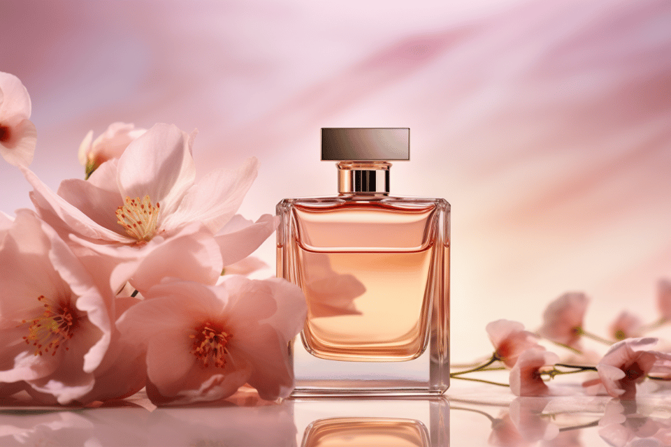 frasco perfume con flores