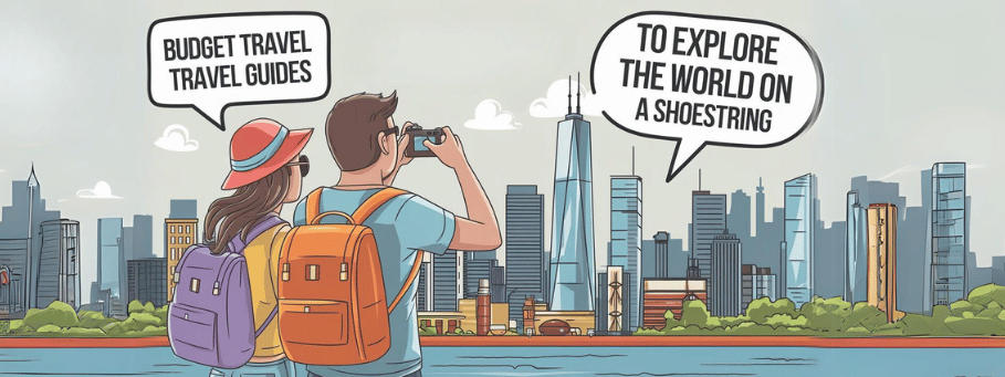 a man and woman taking pictures of a city