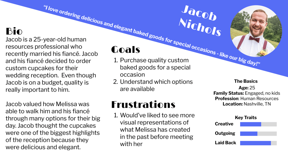 persona for Jacob, who wants to see inspiration photos for his next order for a special occasion. 